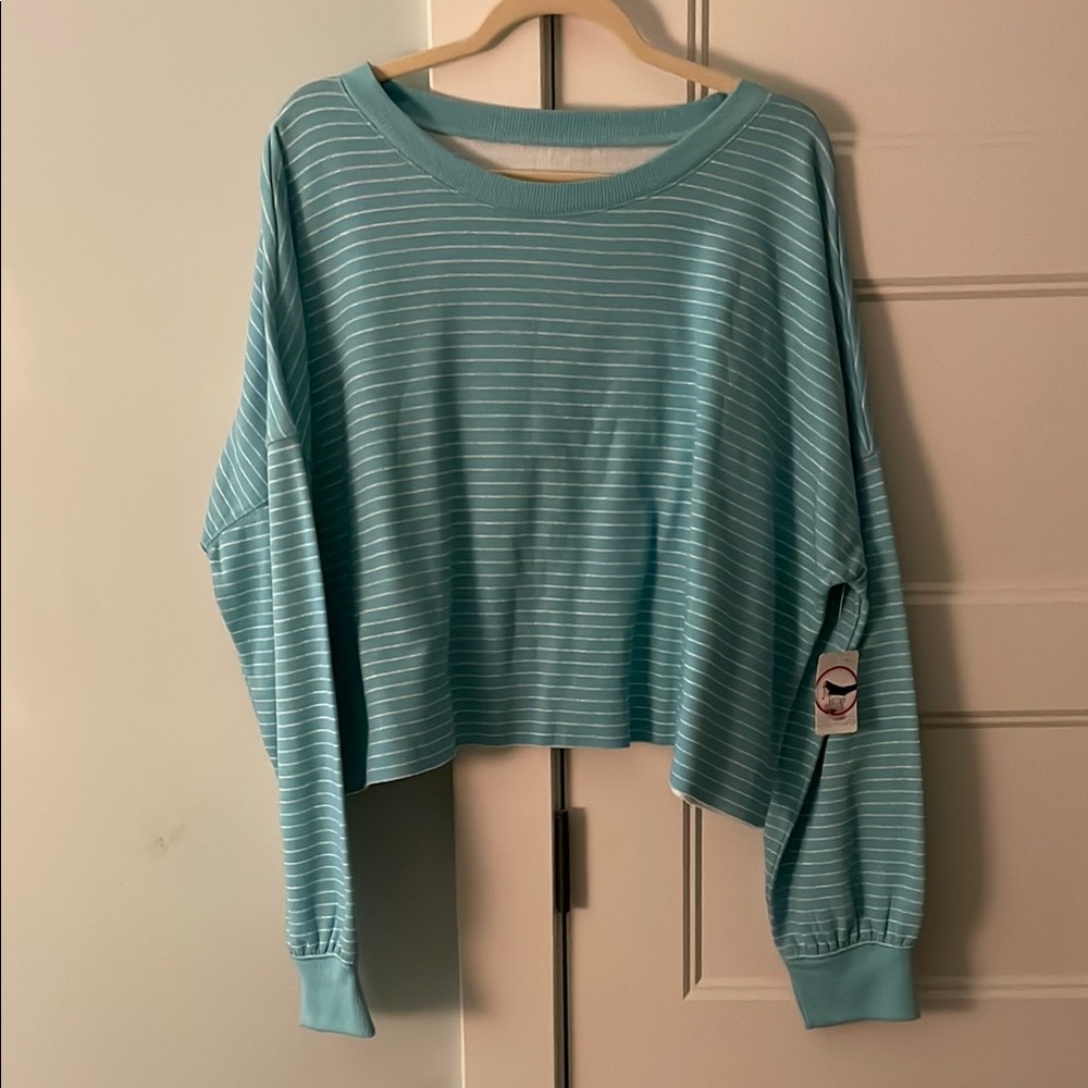 Striped Teal Long Sleeve Top -Cropped